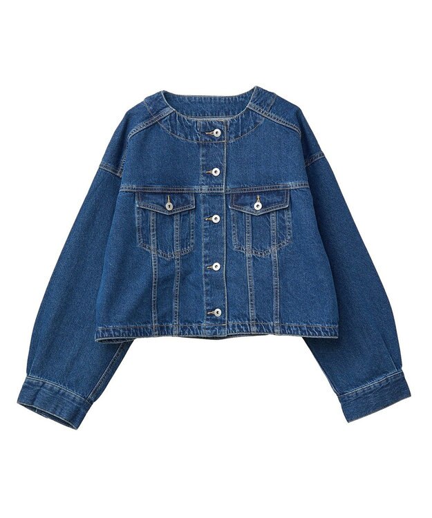 earth music&ecology ノーカラーデニムジャケット Indigo
