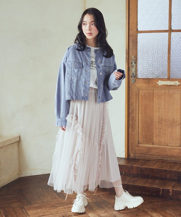 earth music&ecology ノーカラーデニムジャケット Light Indigo