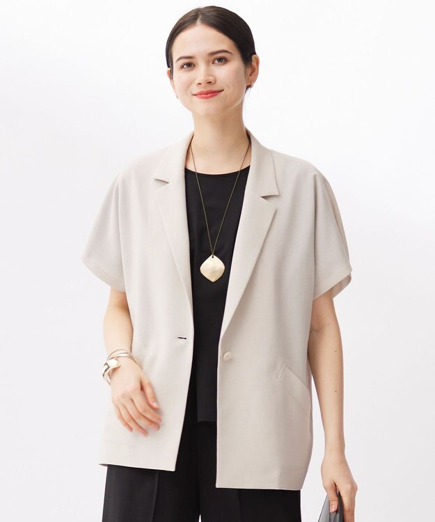 自由区 S 【セットアップ対応】ライトリネンライクショートスリーブ ジャケット サンドベージュ
