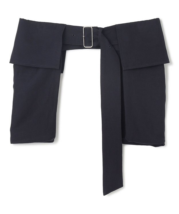 BEIGE， 【洗える】BERNARD / リネンワイドポケット付きラップベルト Navy