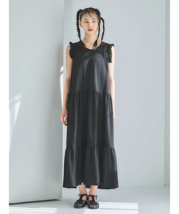 Green Parks ■ＥＳＣＡＲ　ドロストギャザーワンピース Black