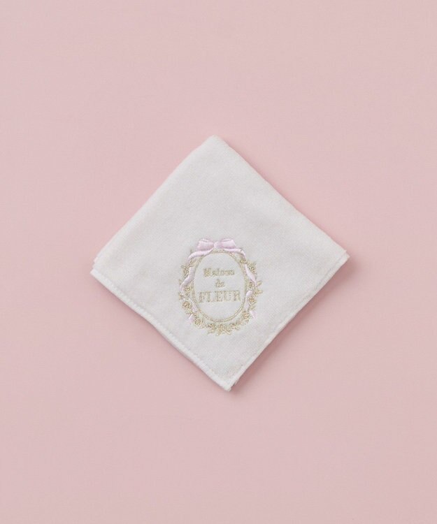 Maison de FLEUR リボンフレーム刺繍タオルハンカチ Pink