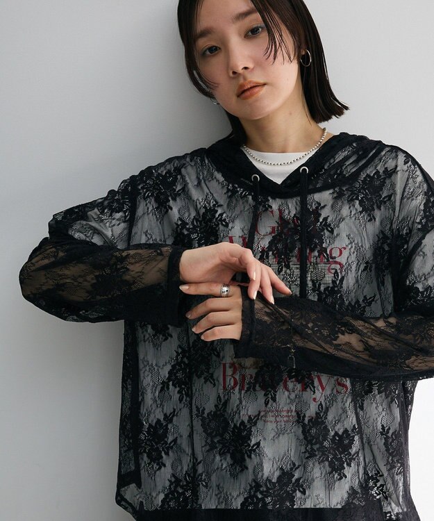 Green Parks ・ＳＵＧＡＲ　ＳＰＯＯＮ　シアーレースフーディー Black