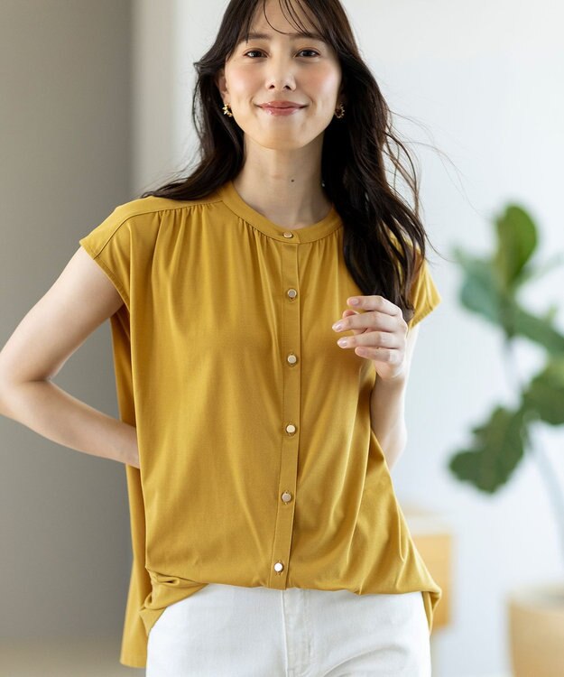 ANY SIS 【接触冷感・UVカット・洗える】ハイストレッチスムース2WAY ブラウス マスタード