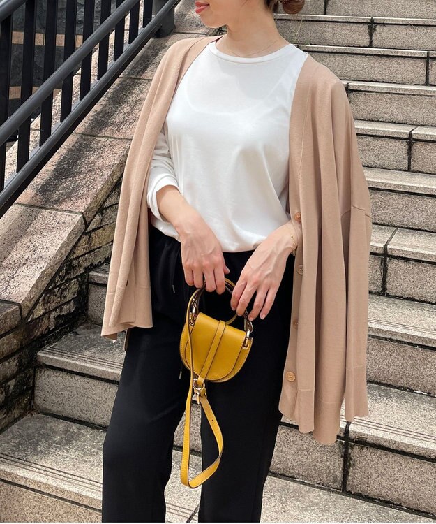 UNFILO スタイルアップニット カーディガン キャメル系