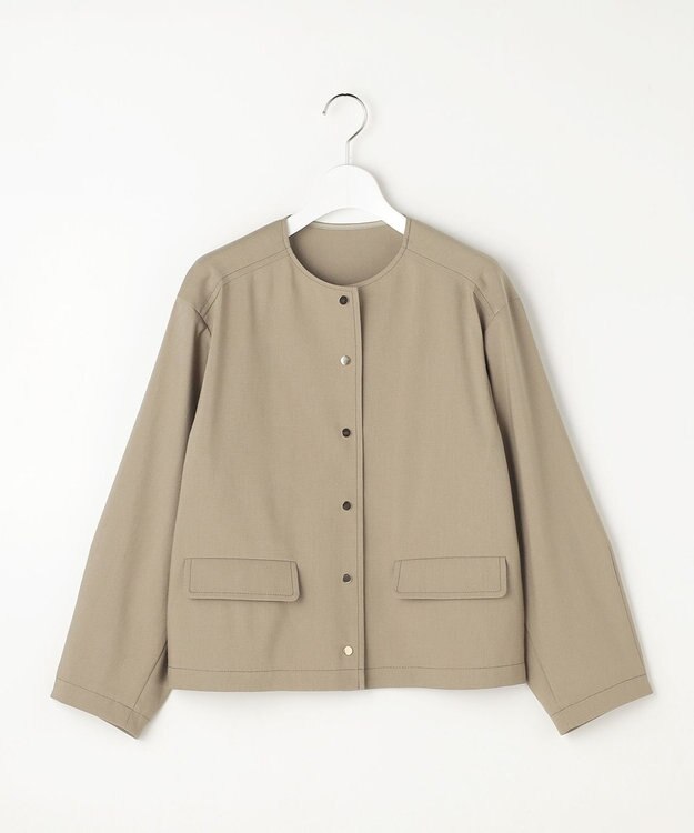 自由区 【セットアップ対応】リネンストレッチノーカラー ジャケット カーキ