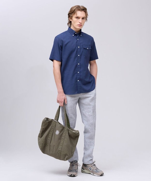 J.PRESS MEN 【遮熱 / 高通気性】ハケメパッチフラップ 半袖シャツ / B.D. ネイビー系