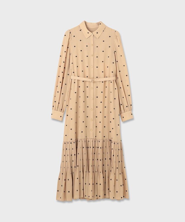 GRACE CONTINENTAL ベルト付刺繍ロングワンピース ベージュ