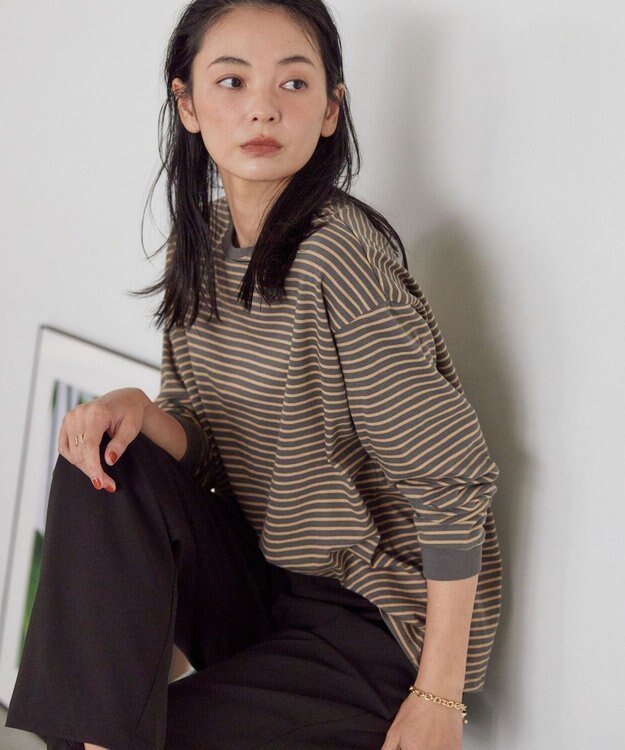 AMERICAN HOLIC ドロップショルダーカットプルオーバー Border Gray