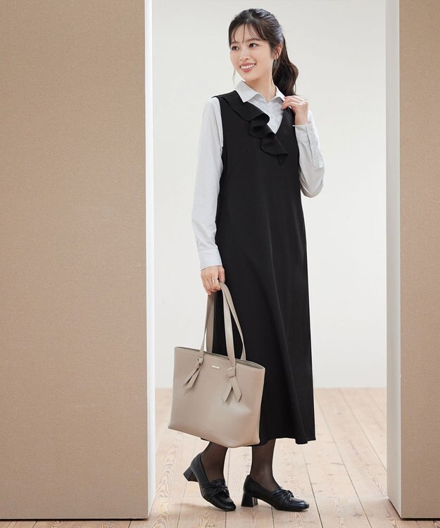 Tiaclasse 【洗える】アシメフリルVネックジャンパースカート ブラック