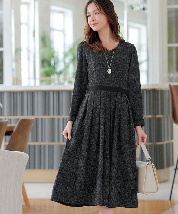 Tiaclasse 【洗える】配色パイピングフレアワンピース ブラック