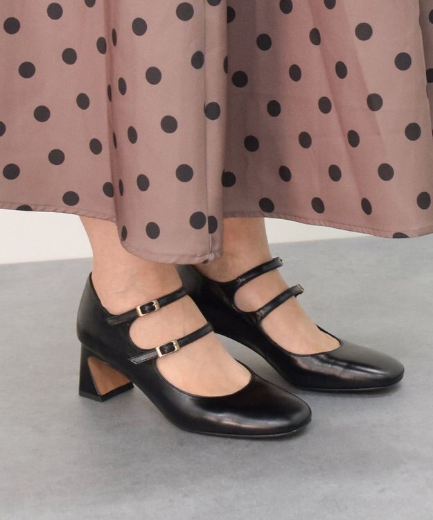 INTER-CHAUSSURES 【ANGEL ALARCON】ダブルストラップパンプス ブラック