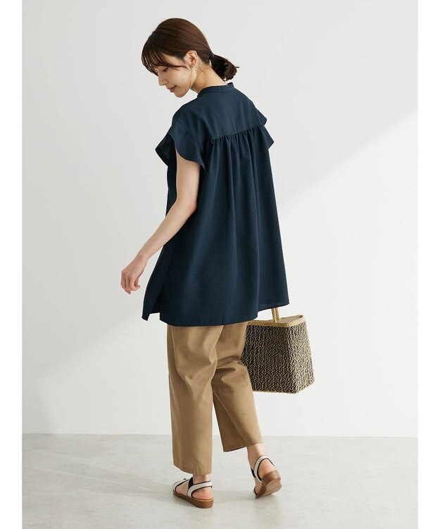 Green Parks 接触冷感　比翼シャツチュニック Dark Navy