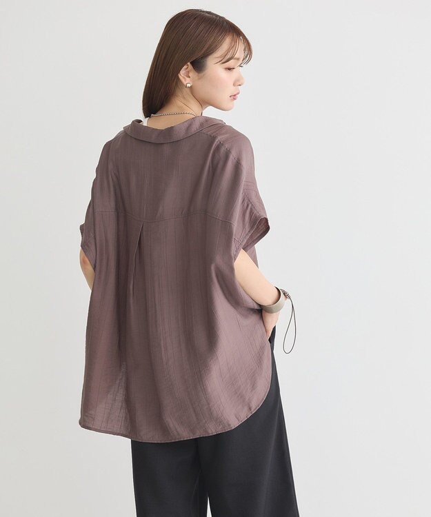 earth music&ecology 【接触冷感】裾ドロストフレンチスリーブシャツ Brown