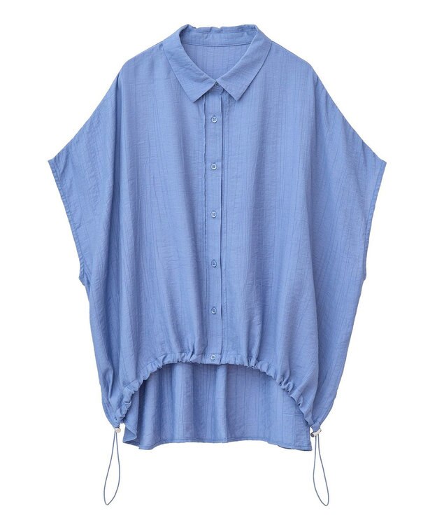 earth music&ecology 【接触冷感】裾ドロストフレンチスリーブシャツ Blue