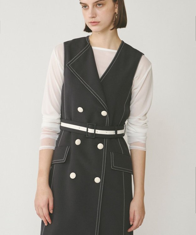 GRACE CONTINENTAL アシンメトリーカラーワンピース チャコール