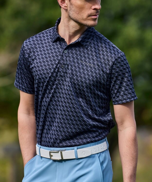 ZERO HALLIBURTON 【吸水速乾・UVケア】 ZHモノグラムジャガードポロシャツ ZHG-M5S6 82951 ブラック