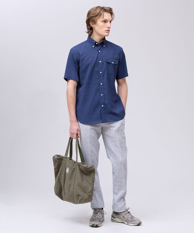 J.PRESS MEN 【遮熱 / 高通気性】ハケメパッチフラップ 半袖シャツ / B.D. ネイビー系