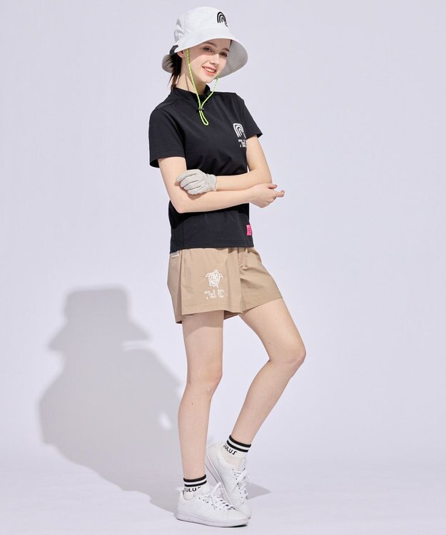PW CIRCULUS 【WOMEN】メッシュコンビ モックネックT ゴルフウェア レディース ブラック系