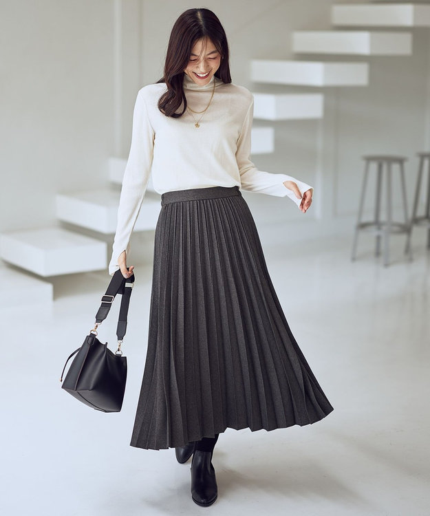 ANY L ウール混リブタートルネックカットソー エクリュ