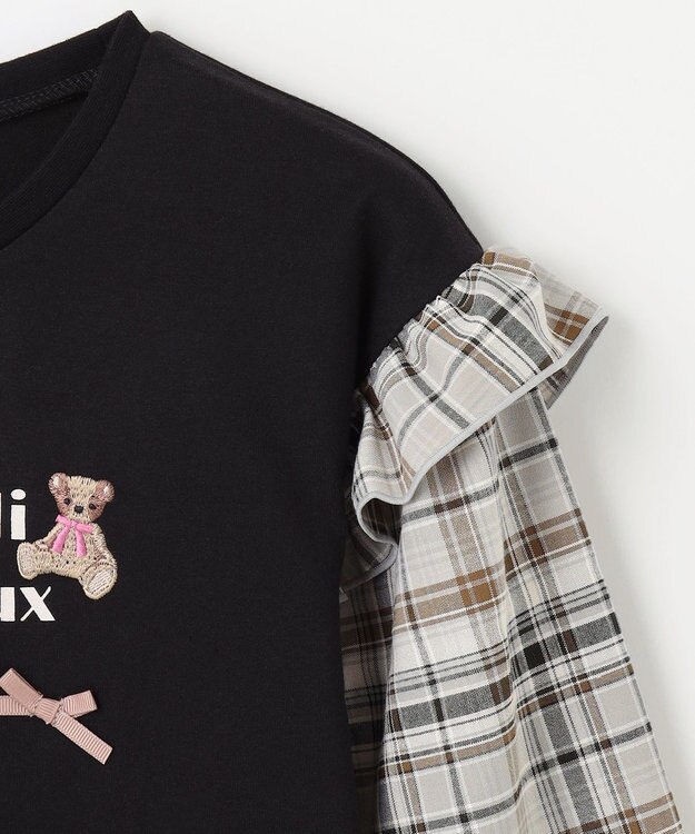 ANY KIDS チェック袖 ドッキング プルオーバー ブラック