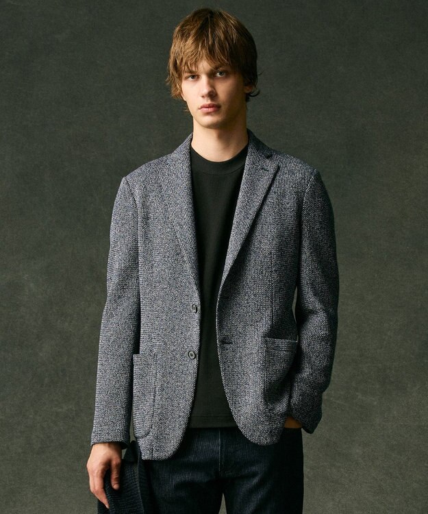 JOSEPH ABBOUD 【軽量/ストレッチ/洗える/JAPANファブリック/和紙】コンフォータブルジャージー ジャケット ネイビー系
