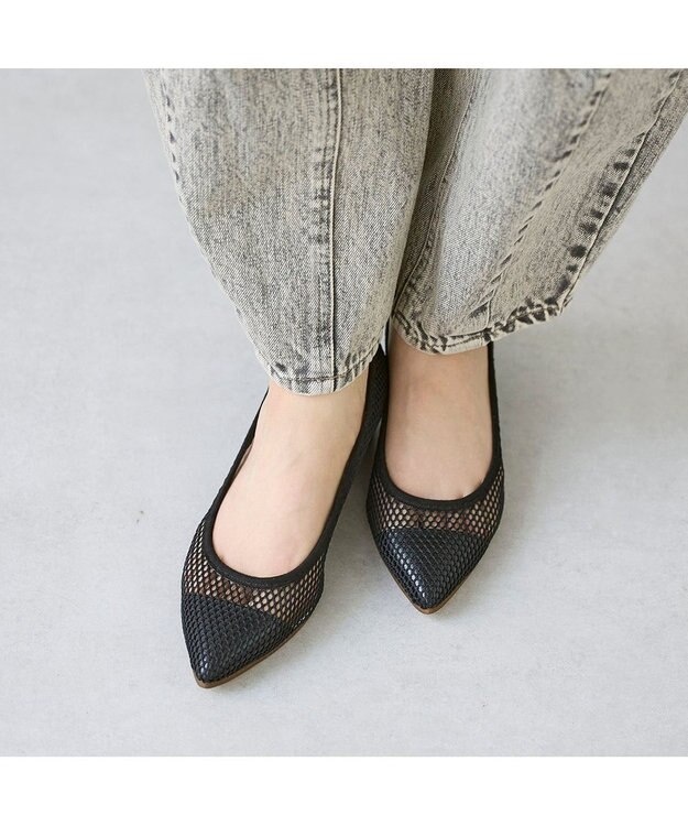 MODE ET JACOMO <carino>ポインテッドトゥメッシュパンプス ブラック