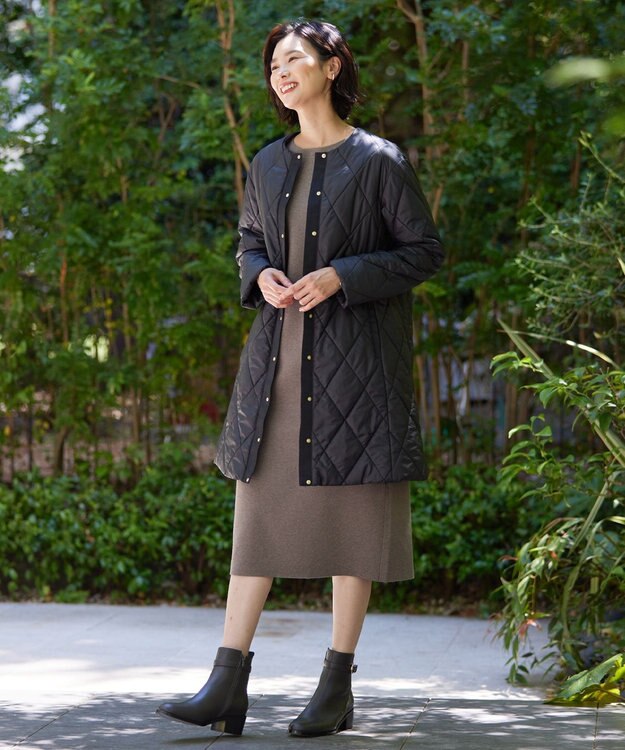 J.PRESS LADIES S 【洗える】高密度タフタ キルティング ロング コート ブラック系