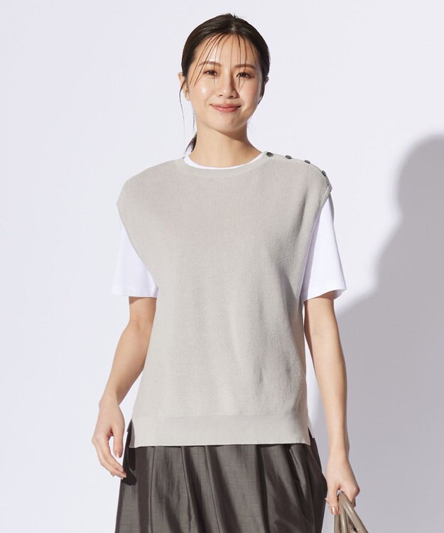 J.PRESS LADIES L 【洗える】GIMA COTTON ニット ベスト グレージュ系
