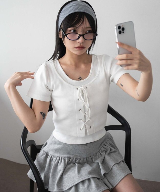 WEGO ヴィンテージライクレースアップT