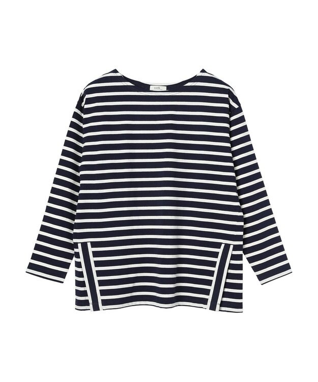 【プランテーション】23AW ケーブルボーダーカットソー チュニック ネイビー ボーダーカットソーチュニック / earth music&ecology | ファッション