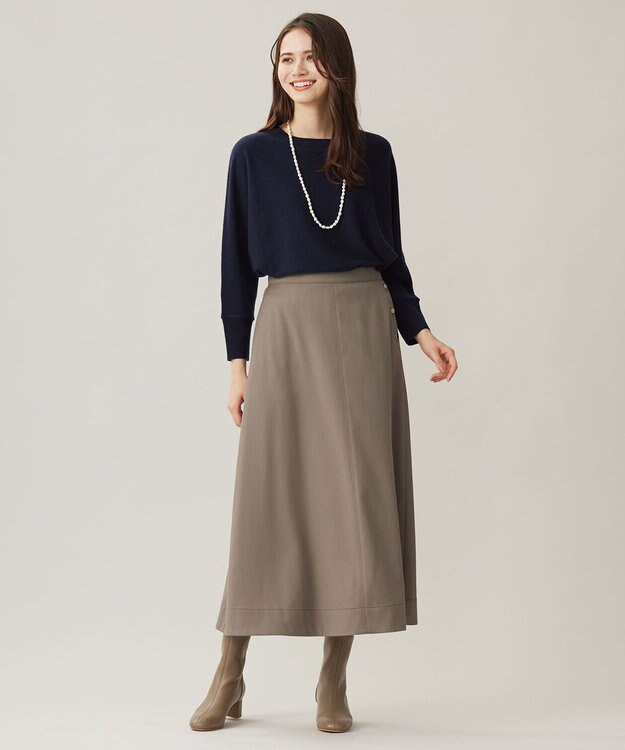 自由区 【洗える】TWラチネストレッチフレア スカート モカ