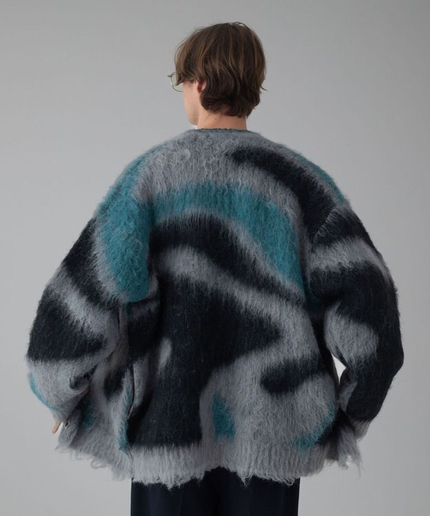 WEGO 【ユニセックス着用ITEM/MLサイズ展開】モヘアタッチパターンカーディガン グレー