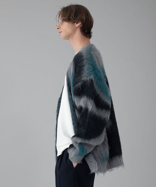 WEGO 【ユニセックス着用ITEM/MLサイズ展開】モヘアタッチパターンカーディガン グレー