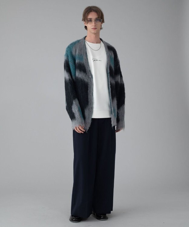 WEGO 【ユニセックス着用ITEM/MLサイズ展開】モヘアタッチパターンカーディガン グレー