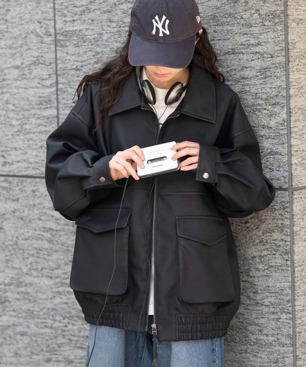 WEGO 【25年秋冬新作/ユニセックス着用ITEM/SMLサイズ展開】PUダブルZIPフライトブルゾン ブラック