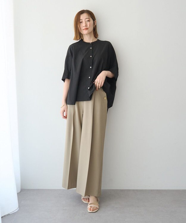 YECCA VECCA バック刺繍バンドカラーシャツ Black