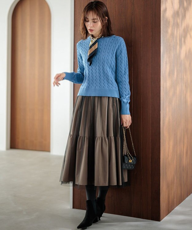 組曲 S ギャザーチュール ドラマティック スカート ベージュ×ブラック系8