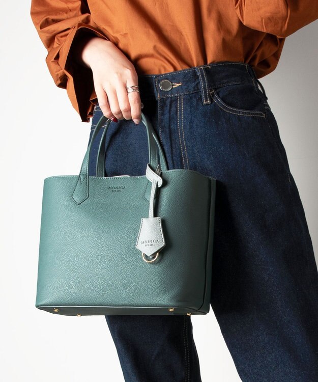 LA BAGAGERIE 【MONICA】バイカラーミディトートバッグ ダークブルー