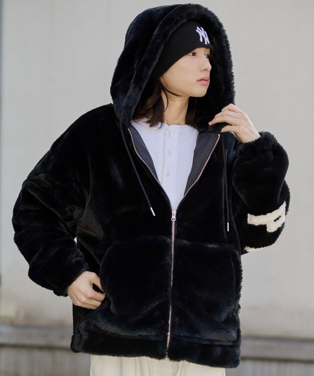 WEGO 【ユニセックス着用ITEM/MLサイズ展開】エコファーグラフィックブルゾン ブラック