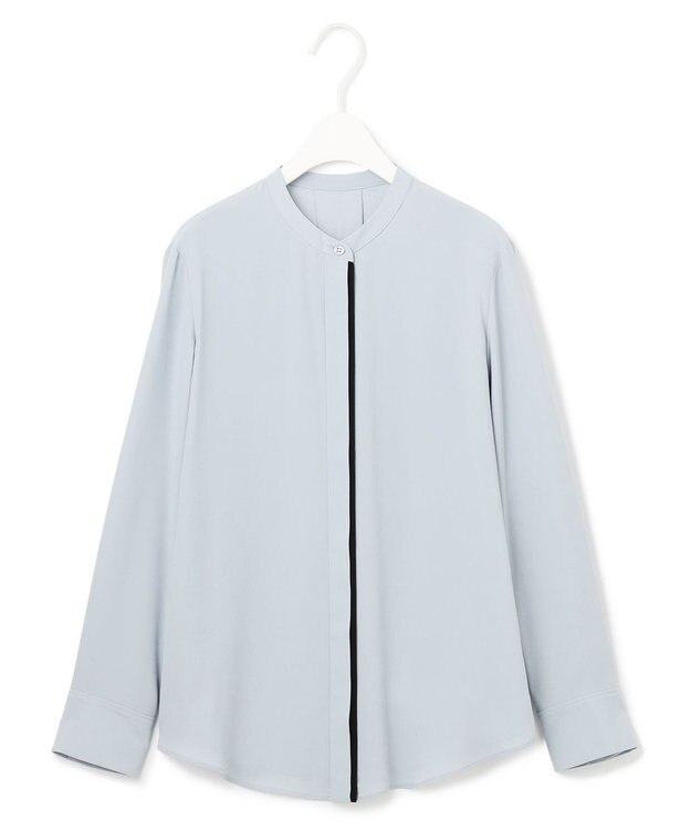 ICB L 【UVケア・速乾・洗える】BackSatinAmunzen バンドカラーブラウス サックスブルー系