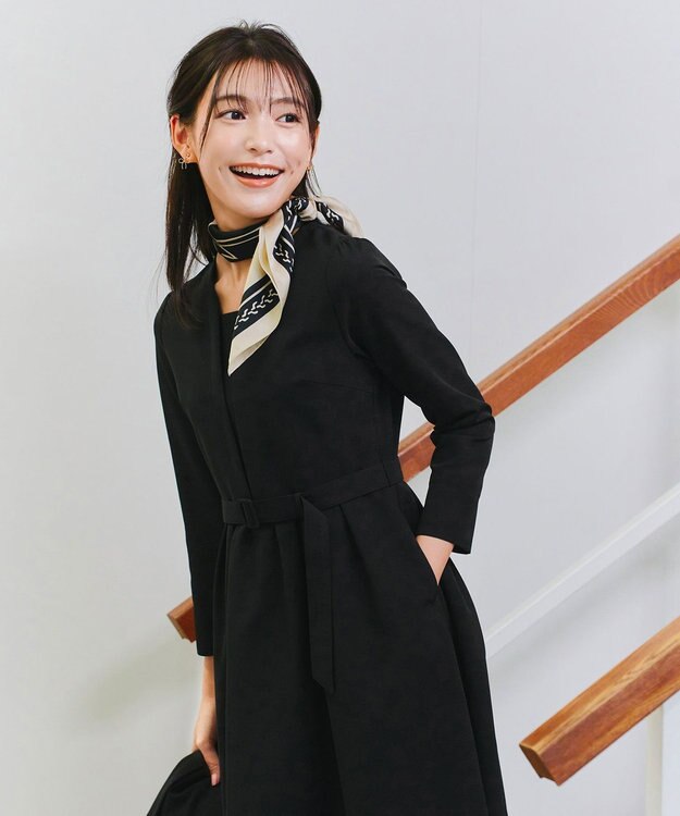 Tiaclasse 【ダブルクロス・洗える】 ナローVネックワンピース ブラック