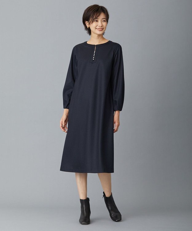 J.PRESS LADIES アクアレジェンドウールジャージー ワンピース ネイビー系