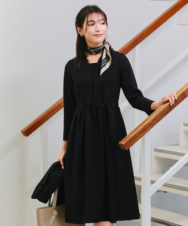 Tiaclasse 【ダブルクロス・洗える】 ナローVネックワンピース ブラック