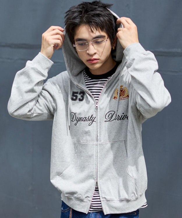 WEGO 【ユニセックスITEM/MLサイズ展開】ナンバリングカットZIPパーカー 杢グレー