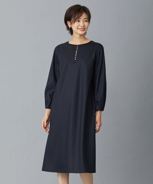 J.PRESS LADIES アクアレジェンドウールジャージー ワンピース ネイビー系