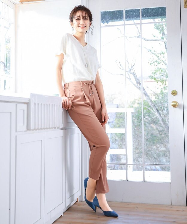 Tiaclasse 【洗える】幅広く活躍が期待できるドロストパンツ モーヴピンク