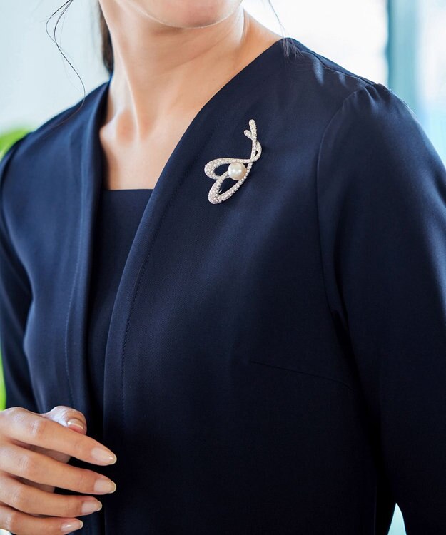 Tiaclasse 【ダブルクロス・洗える】 ナローVネックワンピース ネイビー