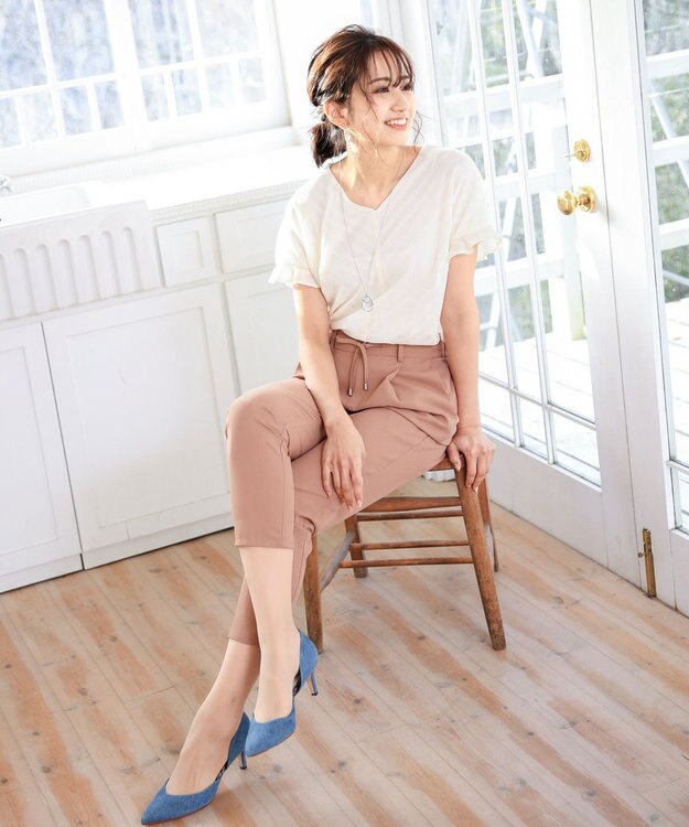 Tiaclasse 【洗える】幅広く活躍が期待できるドロストパンツ モーヴピンク