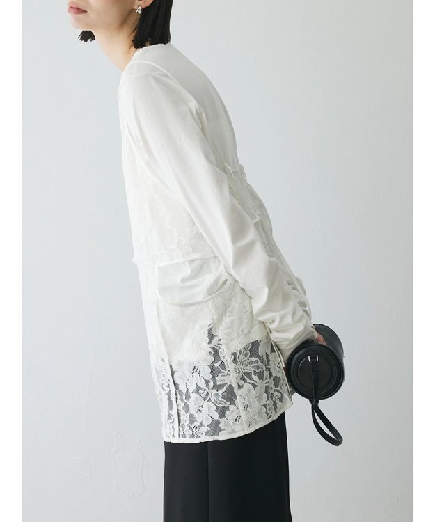 Green Parks AnriettMusee シャーリングスリーブＴシャツ＋レースキャミソールＳＥＴ Off White